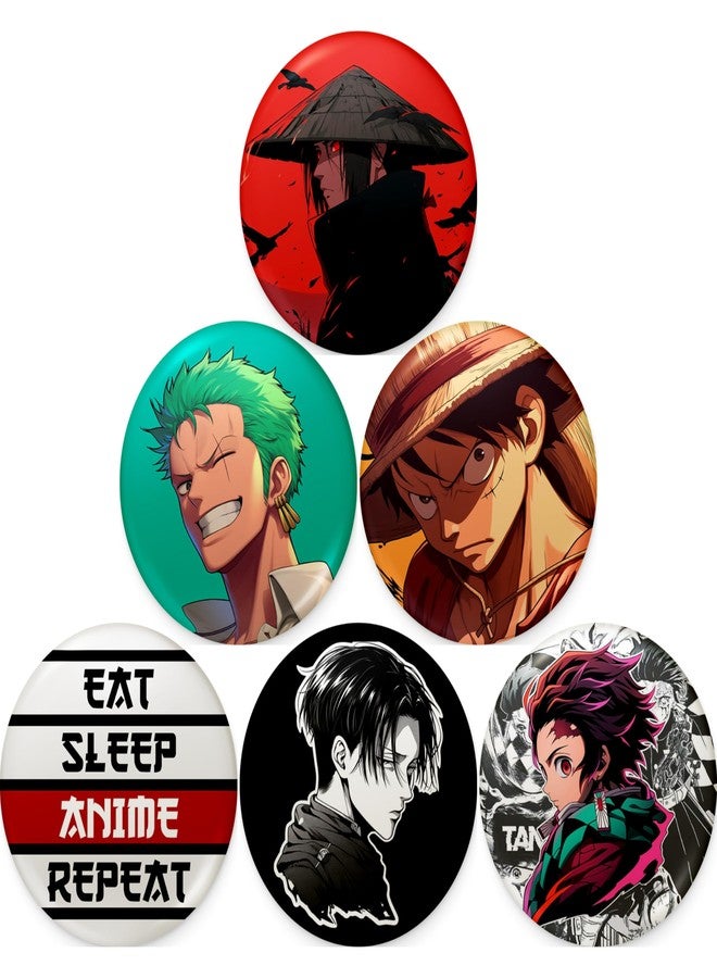 Visibee Anime Pin Badge Set of 6 (58mm) - Luffy, Zoro, Tanjiro, Itachi, Eat Sleep Anime Repeat - Cool Pins for Bags & Jackets - Image 2